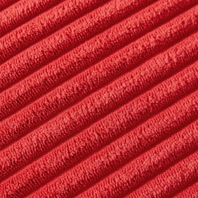 Fancy Homi Pack of 2 Christmas Rectangle Decorative Throw Pillow Covers with Pom-poms, Soft Corduroy Accent Solid Cushion Case Set for Couch Sofa Bedroom Car Living Room (12x20 Inch/30x50 cm, Red)