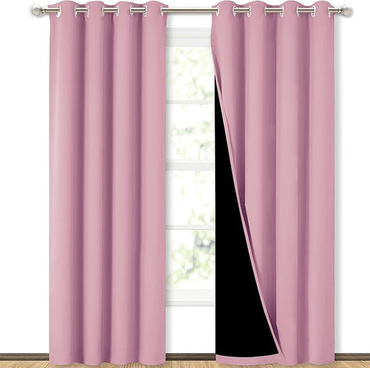NICETOWN Full Shading Curtains 90" Long 2 Panels Set for Windows, Super Heavy-Duty Black Lined Blackout Curtains for Bedroom, Privacy Assured Window Treatment (Crystal Pink, Pack of 2, 52" W)