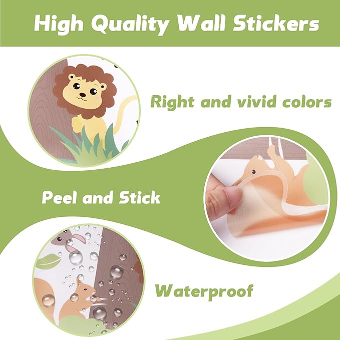 Jungle Animals Wall Decals Removable Peel and Stick Window Clings 2-Sheet Set with Elephant, Lion Giraffe Design for Kids Room, Nursery Classroom Decor