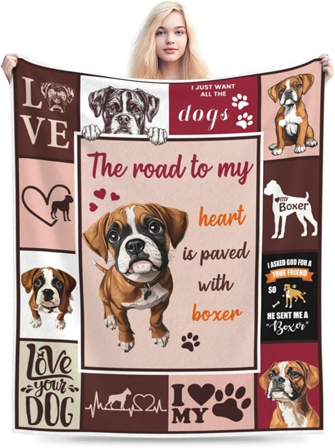 Boxer Blanket Cute Puppy Decor Throw Blanket Super Soft Flannel Lightweight Fluffy Plush Cozy Fuzzy Fleece Blanket Gifts for Dog Lover Girl Boys Woman Man Kids Adults for Bed Sofa Couch 50"X60"