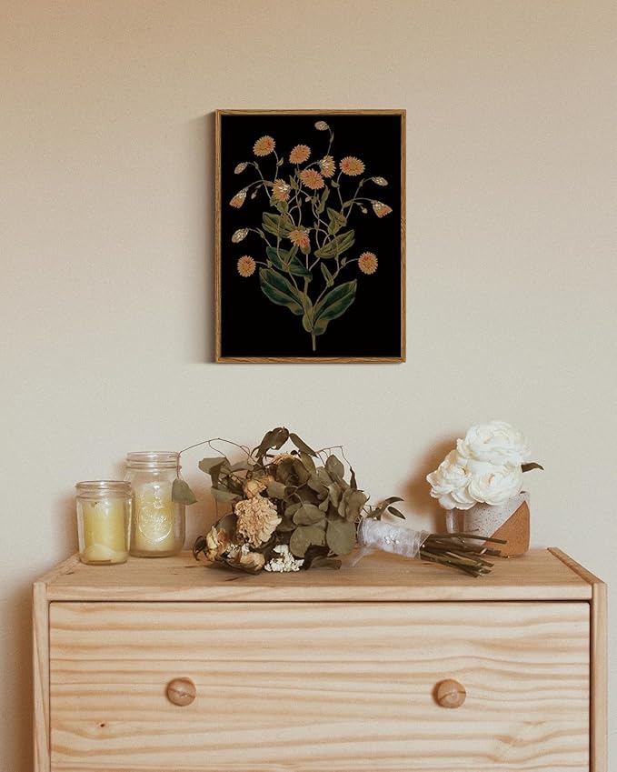 ARPEOTCY Vintage Framed Canvas Wall Art, 12x16inch, Farmhouse Dark Floral Wall Decor, Moody Art Prints Home Decorations, Wildflower Botanical Paintings for Living Room Bedroom Office Decor