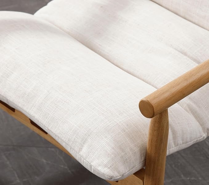 Linen Accent Chair Mid Century Modern Living Room Chairs Comfy Arm Chair with Solid Wood Frame Upholstered Lounge Reading Chair Cozy Recliner for Bedroom/Guest Room, Beige