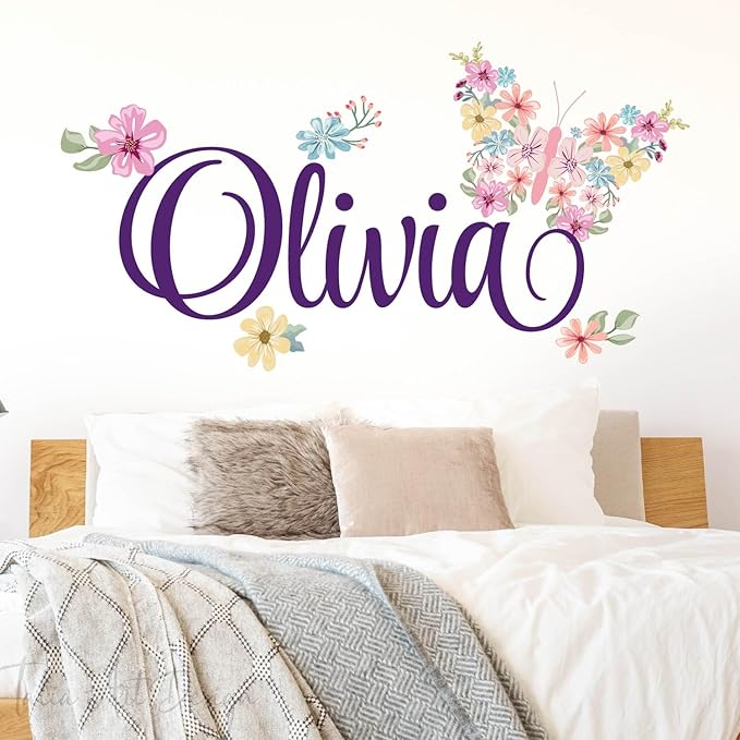 Butterfly Wall Sticker, Custom Name Wall Decals,Peel and Stick Wall Decals for Nursery and Kids Room