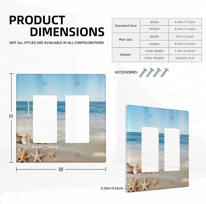Outlet Covers Summer Beach Starfish Shells 2 Gang Light Switch Cover Plate Double Rocker Switch plate Covers Decorative Wall Plates Electrical GFCI Receptacle for Bathroom Home Decor