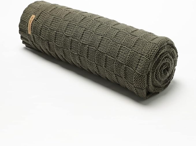 LAWKUL Baby Blankets Cable Babe Blanket Checkered Soft Cuddle Newborn Infants Receiving Swaddle Boys Girls Dark Green 40"x30"