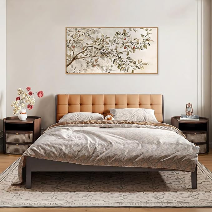 HLNIUC Apple Tree Vintage Framed Wall Art Set, Botanical Branch Canvas Wall Decor, Rustic Farmhouse Leaves Wall Painting, Retro Nature Plant Art Print for Living Room, Bedroom, Office - 40"x20"x1