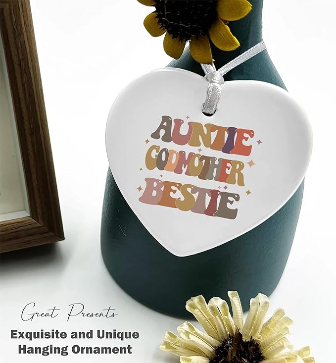 Heart Shaped Ornament-Godmother Proposal Gift for Aunt Best Friend Women-Christening Baptism Thank You Appreciation Present-Mother’s Day Christmas Keepsake Home Decor