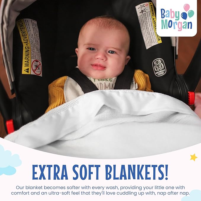 Blankets Thermal Waffle Baby Blanket Crib Bedding - Soft Cozy Warm Infant Thermal Cover for Nursery Stroller or Bassinet, Lightweight Ideal Shower Gift, Nylon Trim White 36" x 50"