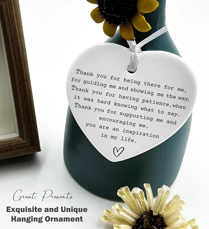 Heart Shaped Christmas Ornament-Appreciation Gift for Teacher Godparent Psychologist Mom Dad Mentor Coach Leader Boss Best Friend-Thanksgiving New Year Thank You Keepsake for Women Men