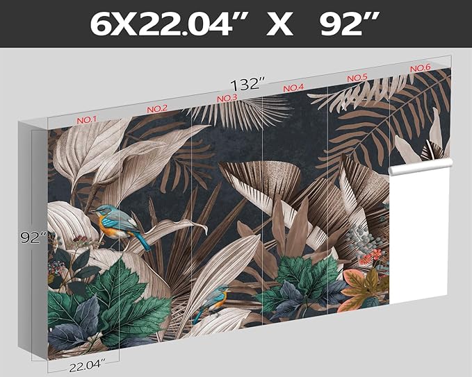 XMPMBM-Tropical Rainforest Plant Banana Leaf Fabric Wallpaper Botanical Leaf Birds Bedroom Bathroom Wall Mural-W 132" X H 92"（93 Square Foot）