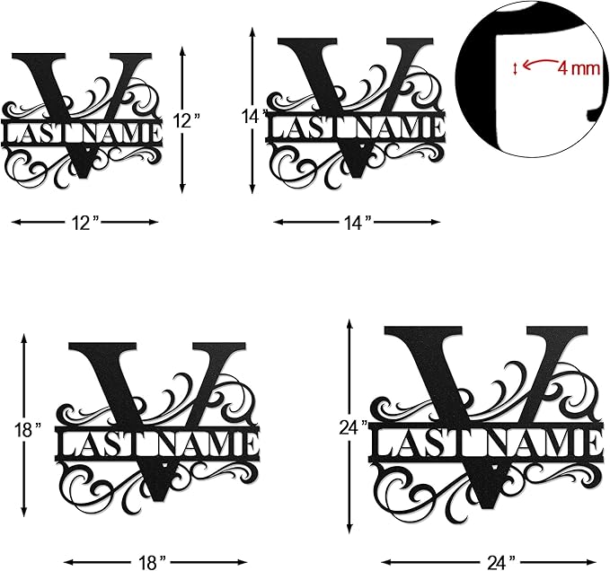 LULLBABYMALL Custom Metal Signs - Last Name Sign, Split Letter Monogram, Letter V, Family Name Wall Art, Outdoor Metal Signs, Personalized Wedding Gift
