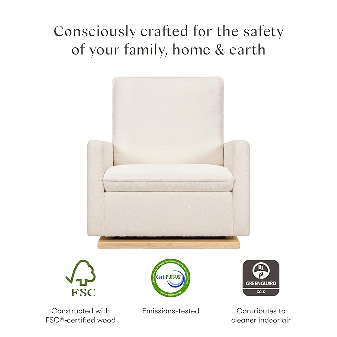babyletto Cali Pillowback Chair and a Half Glider in Chantilly Fleece with Light Wood Base, Greenguard Gold and CertiPUR-US Certified