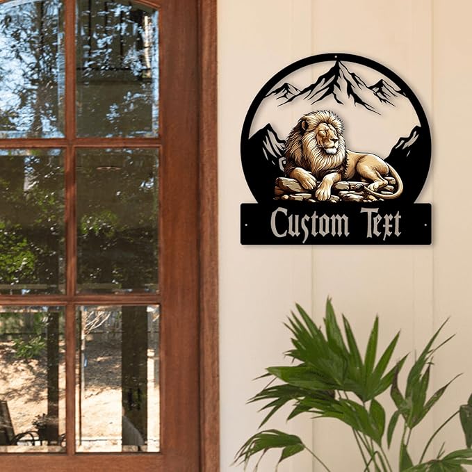 Custom Lion Wall Art, Personalized Name Signs for Home/Nursery/Office, Personalized Metal Signs for Outdoors, Colorful Wild Animal Decor Gift for Boys/Girls/Lion Lovers