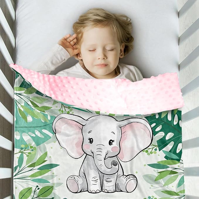 Personalized Baby Blankets for Girls, Custom Name Green Elephant Baby Blanket, Soft Receiving Blanket for Newborns and Toddlers, Ideal for Baby Showers and Nursery Decor