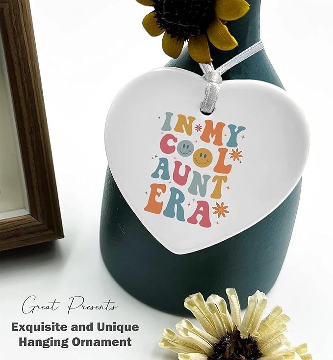 Heart Shaped Christmas Ornament-Cool Aunt Era Gift-Best Aunt Ever Keepsake for Niece Nephew-Birthday or Baby Announcement Present for New Auntie to Be-Promoted to Auntie Ceramic Ornament
