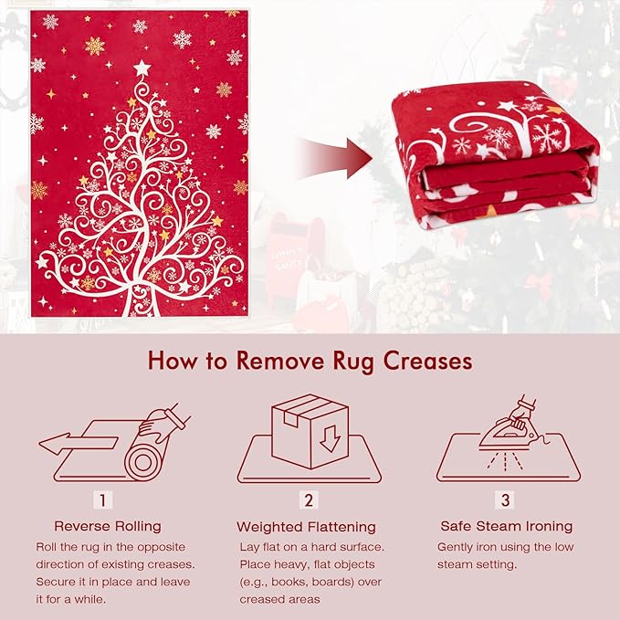 5x7 Machine Washable Christmas Area Rug, Non-Slip Floor Rugs for Kids, Low Pile Room Carpet for Living Room, Bedroom, Dining Room & Nursery(5x7 Christmas Tree)