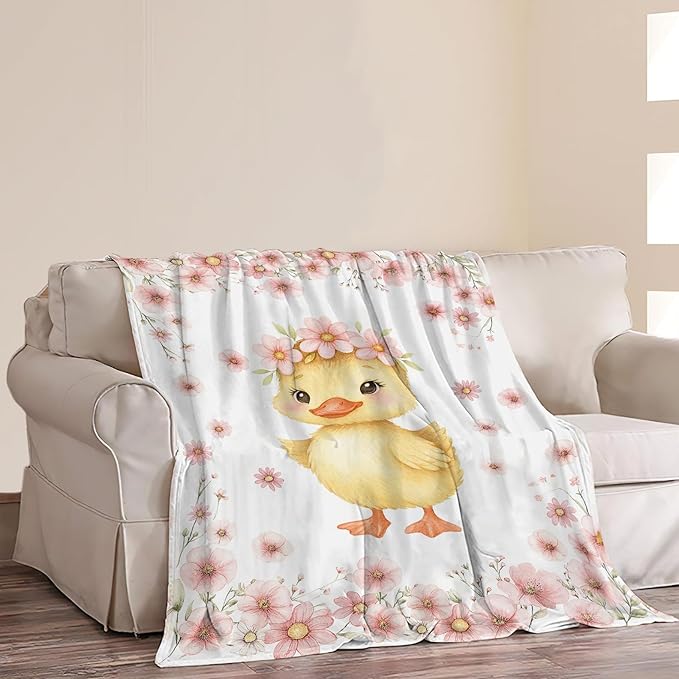 Duck Blanket Cute Duck Flower Throw Blanket Soft Cozy Fleece Fuzzy Plush Warm Stuff Animal Bedding Nursery Toddler Baby Blankets Gifts for Boys Girls Kids Adult Men Women 40"X50"
