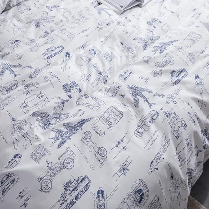 Jumeey Boys Duvet Cover Set Twin Cars Tank Helicopter Aircraft Military Transport Vehicles Painted Bedding Sets for Kids Children Reversible Airplanes Comforter Cover Teens Bed Set