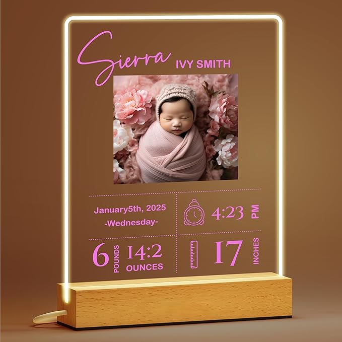 Personalized Baby Gift, Newborn Baptism Shower Gifts for Kids, Custom Picture Frame Acrylic Plaque, Baby Milestone Gifts Photo Frame, Children's Room Nursery Decor
