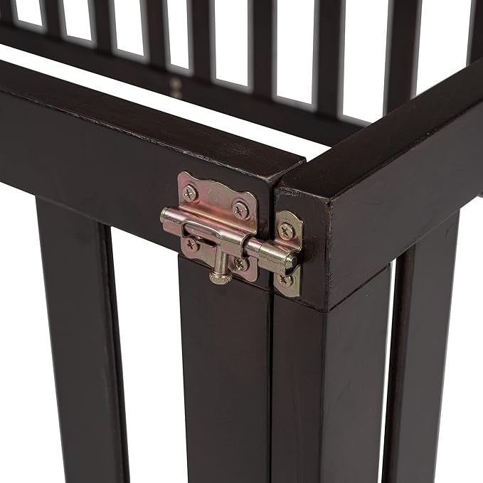 Merax Twin Floor Bed with Safety Guardrails and Door, Wood Montessori Floor Bed Frame for Kids, Twin Playhouse Bed Frame for Baby Girls and Boys, Walnut