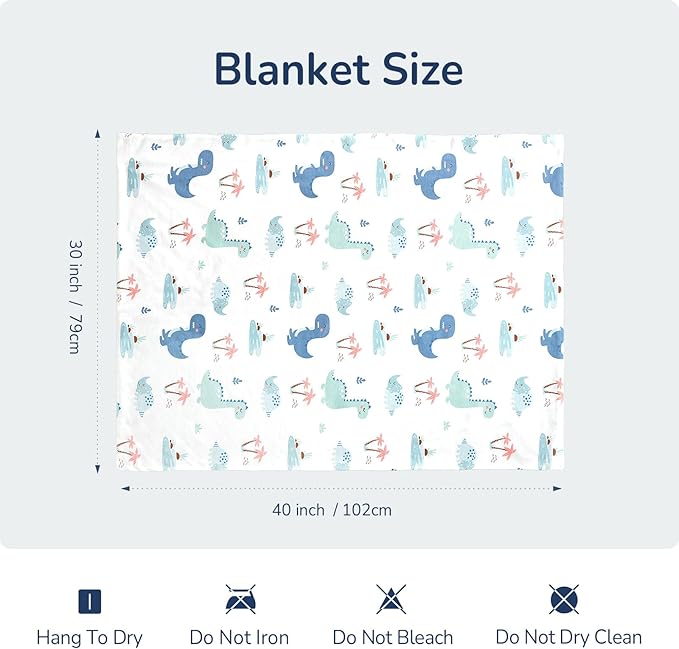 Baby Blankets for Unisex Boys Girls, Reversible Super Soft Blankets for Toddlers with Cotton Front and Dotted Fleece Backing, Lightweight Warm Crib Blanket for All Seasons 30"x40"(Dinosaur)