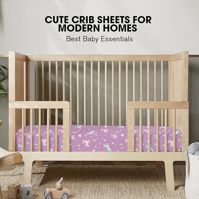 Little Grape Land Crib Sheets 2 Pack for Boys and Girls, Baby Neutral Crib Fitted Sheets for Standard Crib & Toddler Mattress, Super Soft Breathable Fitted Crib Sheet Set, Unicorn