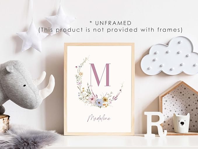 Personalized Name Flower Nursery Wall Art Prints, Crib & Nursery décor, Newborn Baby Girl Gift Present, Floral Baby Girl Room Pictures, Poster For Baby And Kids (3 Prints, Flower 6)
