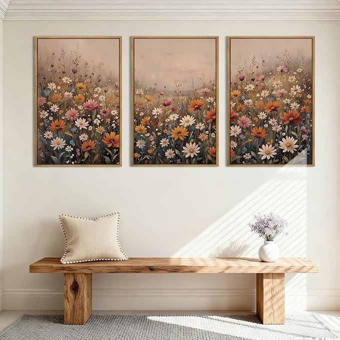 IARTTOP Framed Floral Canvas Wall Art Large 16x24 Inch Colorful Wildflower Art Prints Retro Botanical Landscape Wall Decor for Living Room Bedroom Office