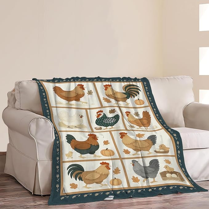 Chicken Blanket Rooster Throw Blanket Soft Cozy Fleece Fuzzy Plush Warm Stuff Bedding Farm Animal Roosters Blankets Gifts for Boys Girls Kids Adult Men Women 50"X60"