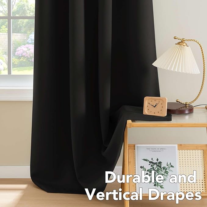 H.VERSAILTEX Premium Blackout Thermal Insulated Room Darkening Curtains for Bedroom/Living Room - Classic Grommet Top (2 Panels, Solid Black, 52 Inch by 45 Inch)