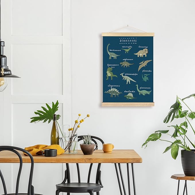BCUANGD Dinosaur Dino Wall Decor - Dark Blue Baby Toddler Boys Room Wall Art Poster Hanger with Wood Frames, Inspirational Wall Hanging Canvas Decor for Kids Room Nursery Bedroom, 12x16 Inches