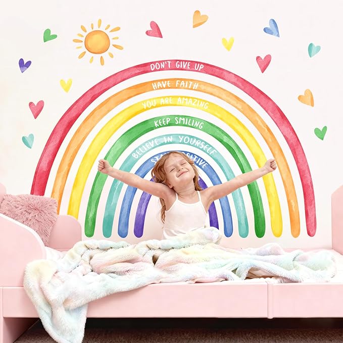 Tanlaby 56x35'' Large Rainbow Wall Decals Inspirational Quote Rainbow Wall Stickers Peel and Stick Stickers Waterproof Wallpaper for Girls Kids Bedroom Nursery Playroom Classroom