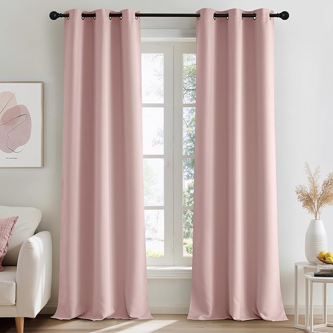 NICETOWN Blush Pink Room Darkening Curtains 96 Inches Long 2 Panels for Girls Room, Bedroom, Nursery Thermal Insulated Blackout Drapes Solid Grommet Noise Reducing Window Curtains, W40