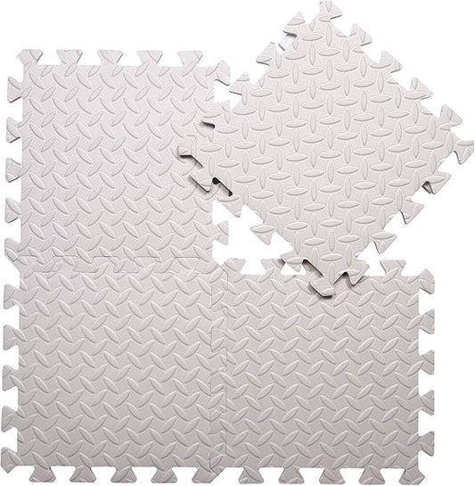 Coolcandy EVA Foam Play Mat, 16 Tiles Colorful Baby Play Mat, Square Kids Playmat with Solid Colored, 0.4" Thickened Interlocking Foam Floor Tiles, Puzzle Play Mat for Baby Crawling, Playing (White)