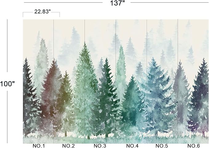 Colorful Watercolor Forests Children's Nursery Wall Mural Wallpaper 137" x 100"