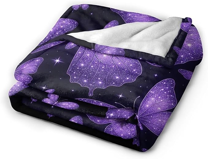 Butterfly Throw Blanket Purple Butterflies Fleece Blanket Soft Cozy Fuzzy Plush Warm Stuff Beautiful Butterfly Bedding Blankets Gifts for Kids Adult Men Women 50"X60"