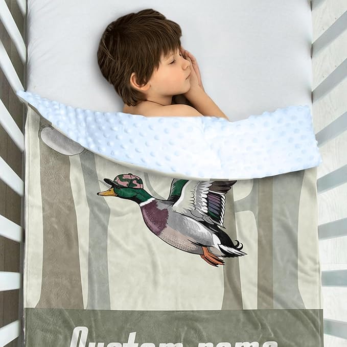 Personalized Baby Blanket with Name – Mallard Pattern Soft Receiving Blanket for Newborn Boys Girls, Custom, Woodland Theme Nursery Decor for Toddlers