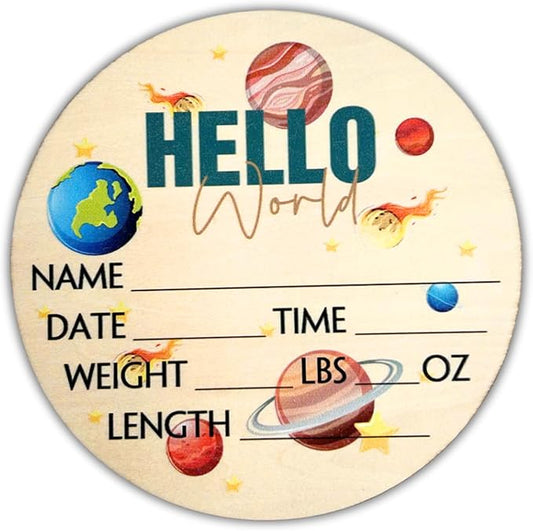 Hello World Newborn Sign 6" - Baby Announcement Sign for Hospital - Welcome Baby Sign - Announcement Board for New Baby - Birth Announcement Sign - Newborn Name Sign - Perfect for Baby Arrival (space 4)