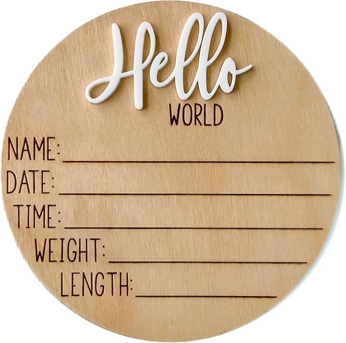 Hello World Newborn Sign, Baby Announcement Sign, Birth Announcement Sign, Hello World Nursery Sign, Baby Hospital Sign, Photo Prop for baby girl boy - (White)