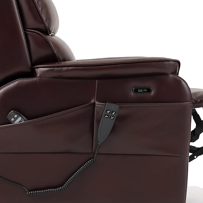 DYNOX 300 LBS Power Lift Recliner Chair for Elderly, Small Size Dual Motor Lay Flat Infinite Positions Recliner with Heat, Massage & USB Charging Port (9188S,Faux Leather,Brown)