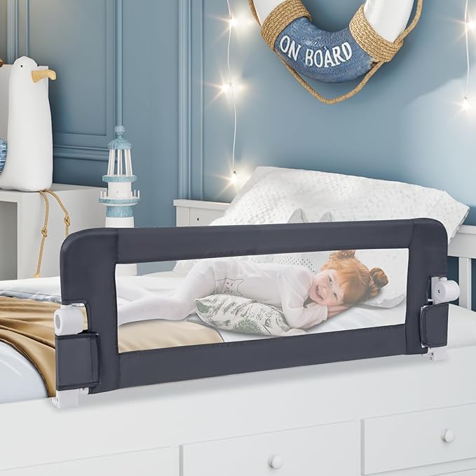 HONEY JOY Bed Rail for Toddlers, Extra Long, Foldable Portable Swing Down Safety Bed Guard Rail, Toddler Bed Rails for Crib, King Queen Full Twin Size Bed Mattress (Gray, 2 Pack, 47 Inch)