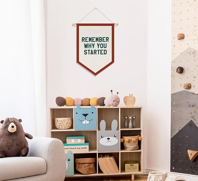 Motivational Nursery Kids Room Decor Nursery Classroom Kids Boy Girl Bedroom Playroom Decor Wall Art, Remember Why You Started Banner Canvas, 15x11in
