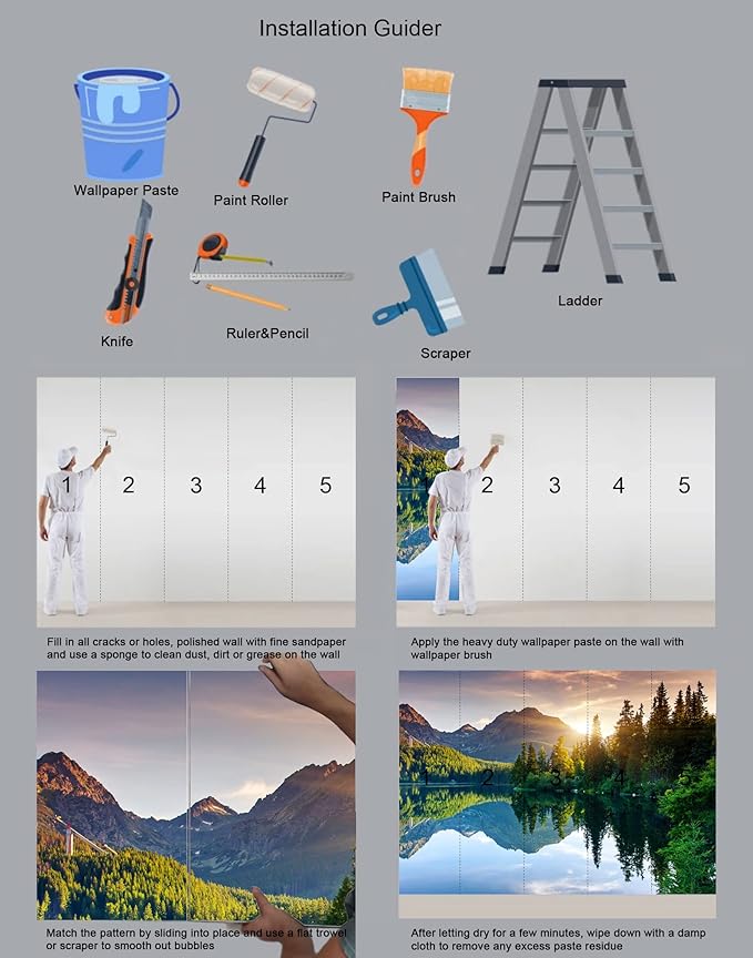 Mountain with Lake Photo Wallpaper Landscape Wall Mural for Bedroom Living Room TV Background Sofa Wall (not self-Adhesive)