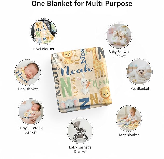 Personalized Baby Blanket for Boys Girls, Ship Next Day, Custom Name Blanket with Name, Printed in USA, Personalized Gifts for Baby Shower Birthday Christmas, Soft Blankets for Newborn Kids Adult