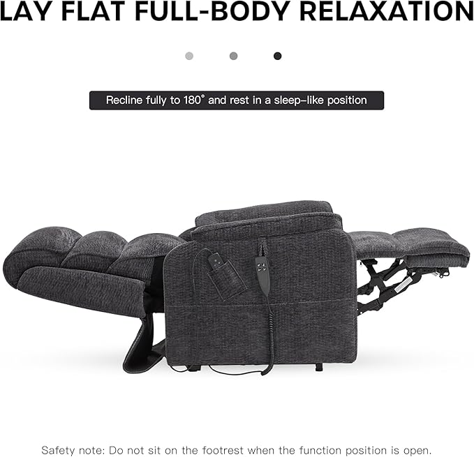 DYNOX Big Man Large-Wide Power Dual Motor Lift Recliners Chairs for Elderly Lay Flat Lift Chair with Infinite Positions, Heat & Massage, Supports 400 LBS(9298,Chenille,Grey)