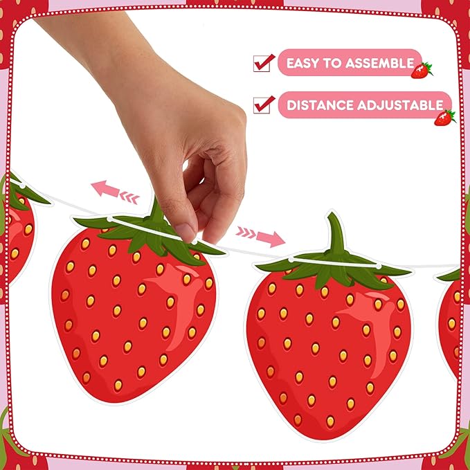Lewtemi 4 Pcs Berry First Birthday Decor Strawberry Baby Shower Decorations Hanging Banner Berry Garland for Strawberry Themed Party Favors Supplies(Red)