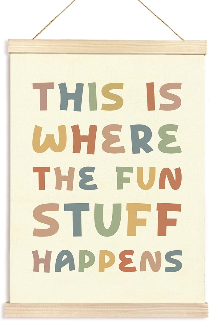 Hiuwevt Boho Fun Classroom Poster Hanger Frame, Kids Playroom Decor, This Is Where the Fun Stuff Happens Colorful Wall Art Decor for Kids Room Nursery Playroom Classroom Home, 12x16 Inch