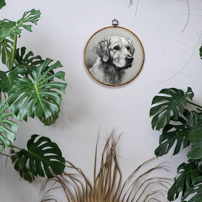 Hiuwevt Vintage Golden Retriever Round Wall Art Decor, Golden Retriever Gifts for Women Framed Canvas Prints, Dog Round Wall Hanging Decor for Home Bedroom Living Room Decorations, 10x10 Inches