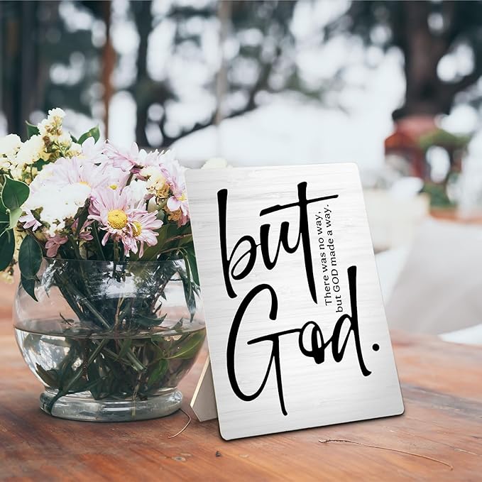 Christian Sign, But God Bible Verse Wooden Stand Sign 5x7 Inch, Christian Gifts for Women Men, Religious Decorations for Home Office Church Prayer Room Desk Table Decor