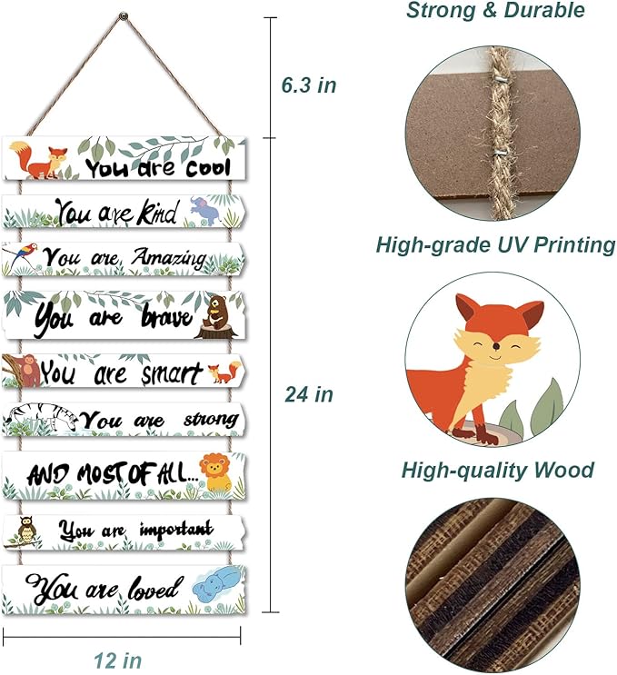 Woodland Nursery Room Decor for Baby Bedroom - Jungle Safari Animal Theme Wall Decor for Toddler Boy or Girl - Colorful Elephant Giraffe Lion Forest Wall Art Decorations